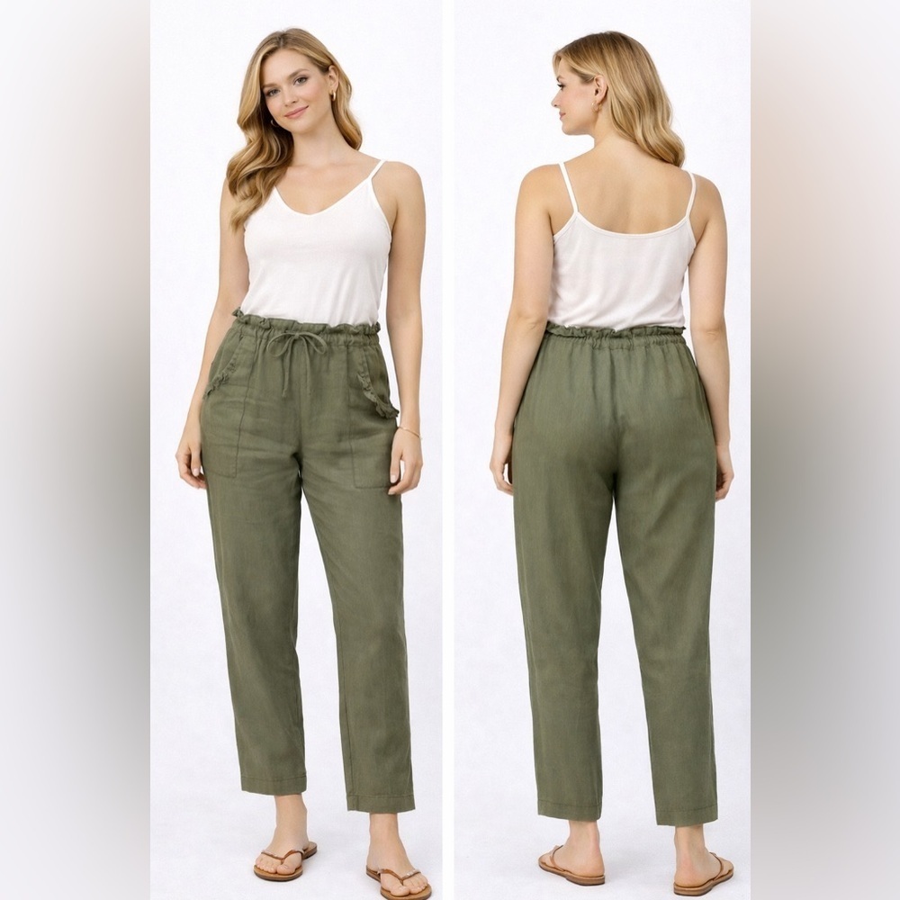THE GREAT. Green Cargo Pants Relaxed Fit Elastic & Tie Waist Quiet Luxury Size S